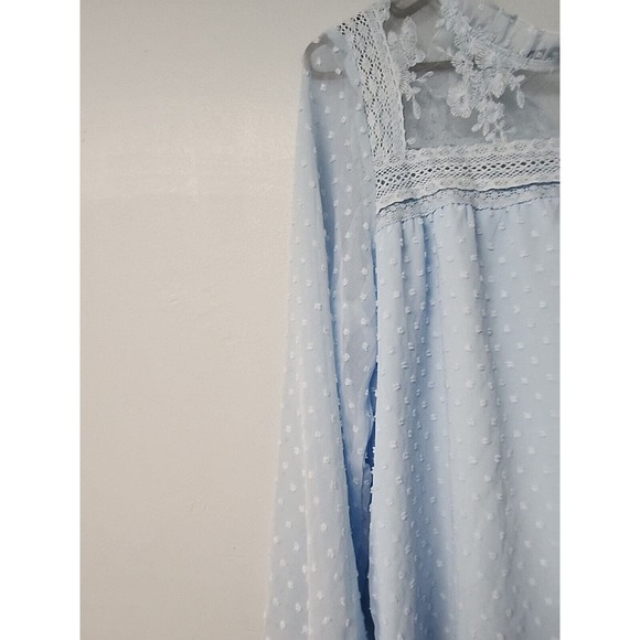 Womens Casual‎ Summer Spring Swiss Dot Ruffle Elegant Flare Sheer Top - Picture 4 of 6